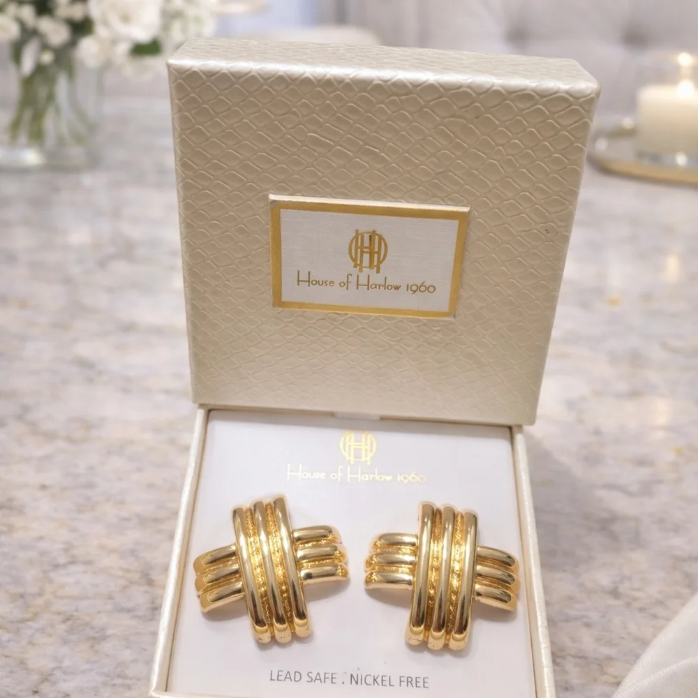 House of Harlow 1960 Gold Tone Earrings - Picture 1 of 2